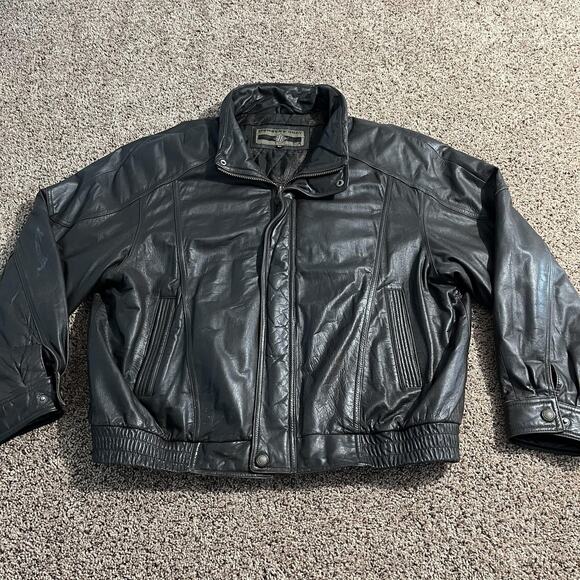 Members Only Other - Members Only Jacket Mens XL Brown Leather‎ Bomber Quilted Lined Zip Snap Collar